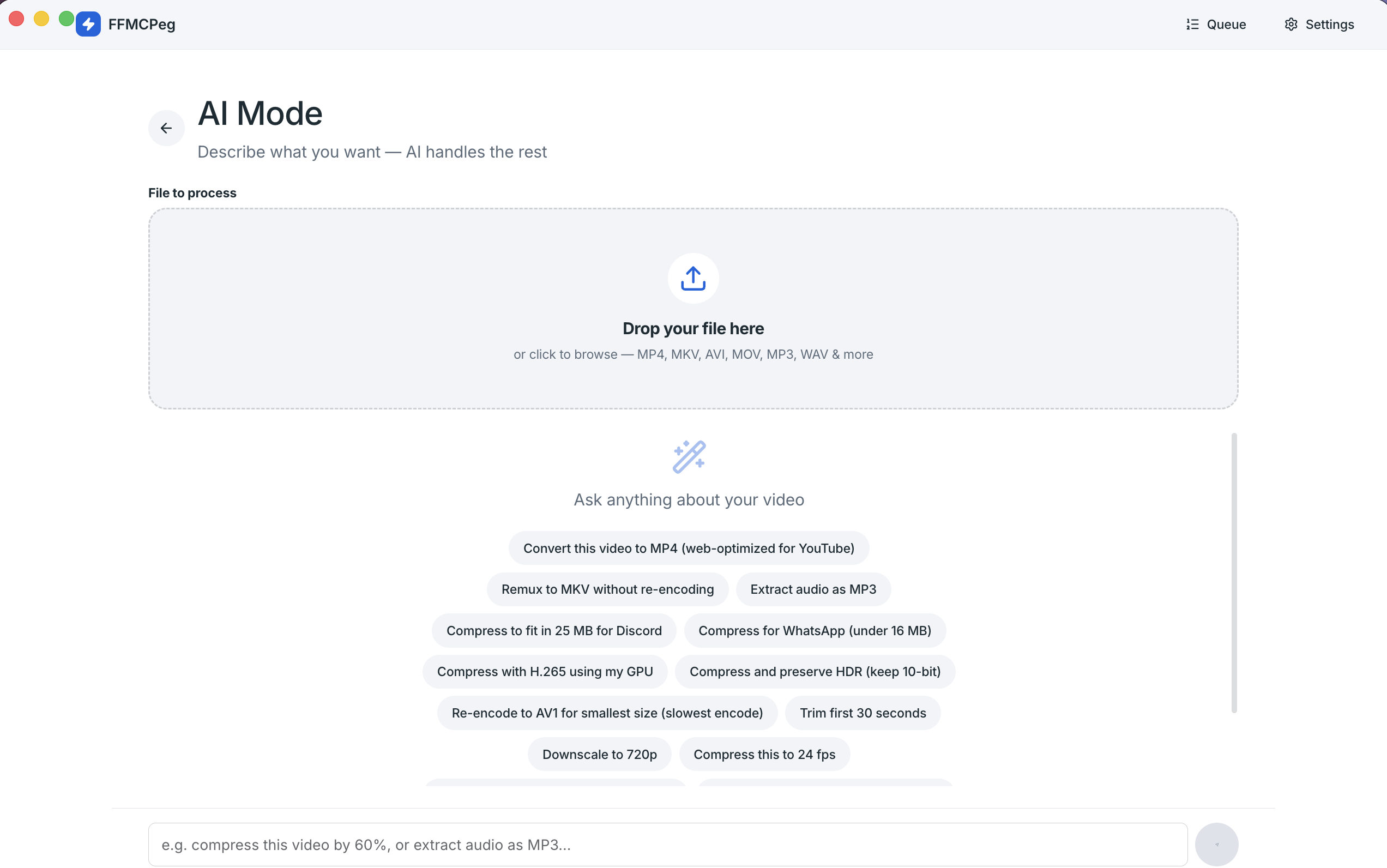 FFmcp AI mode chat interface